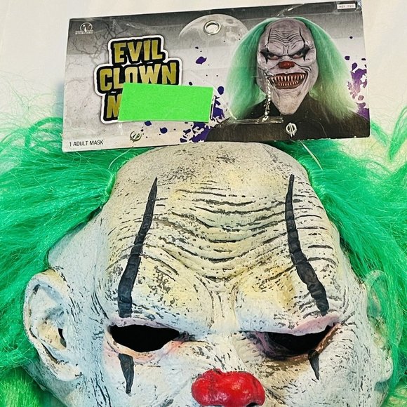 Halloween Clown W/ Green Hair Rubber Mask Midnight Creatures Seasons Adult - Picture 3 of 9